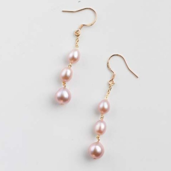 Gold Vermeil Real Cultured Freshwater Pearl Dangle Earrings Delicate Earrings - Picture 1 of 5